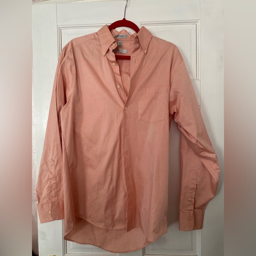 Geoffrey Beene Men's Peach Button-Down Shirt Pinpoint Cotton Size 15 34/35